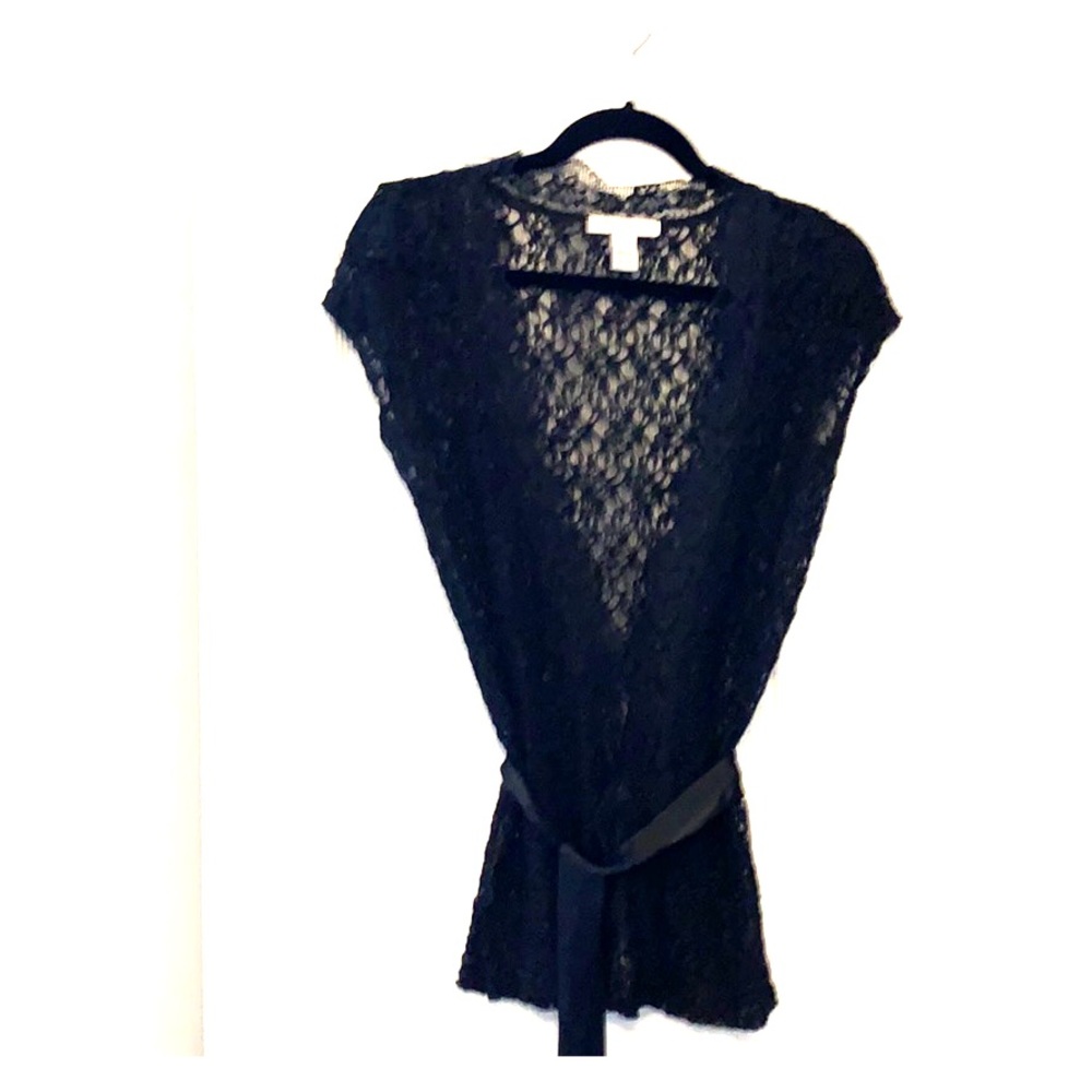 Lace cardigan style top w/ satin tie